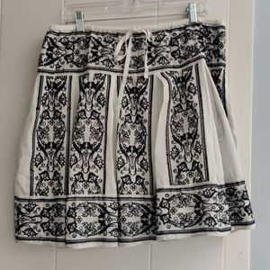 Max Studio White and Black Boho Embroidered Midi Skirt